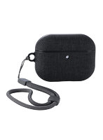 AirPods Pro 3 ケース MagSafe対応 ファブリック調 TPU 耐衝撃 ストラップ付 落下防止 ブラック AVA-AP07CCBK