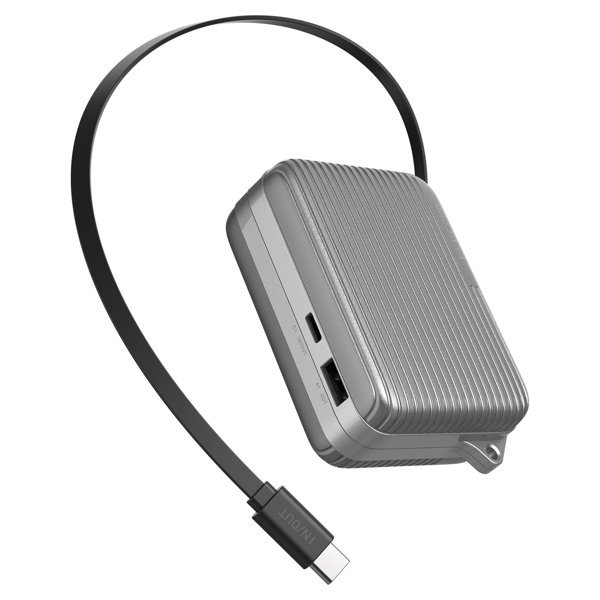 巻取り式USB-Cケーブル一体型 モバイルバッテリー 10000mAh 30W PD/PPS対応 USB-C/USB-Aポート パススルー 機内持込可 iPhone/Android/Switch対応 シルバー DE-C79-10000SV