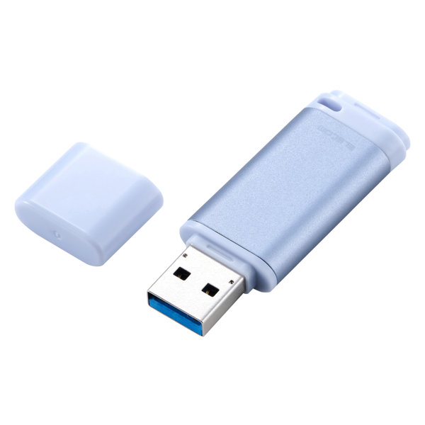 USBメモリ 128GB キャップ式 USB 3.2 Gen1 読み込み最大150MB/s 暗号化AES256 データ保護ソフト対応 パスワードロック対応 アルミボディ ブルー MF-RCU3128GBU