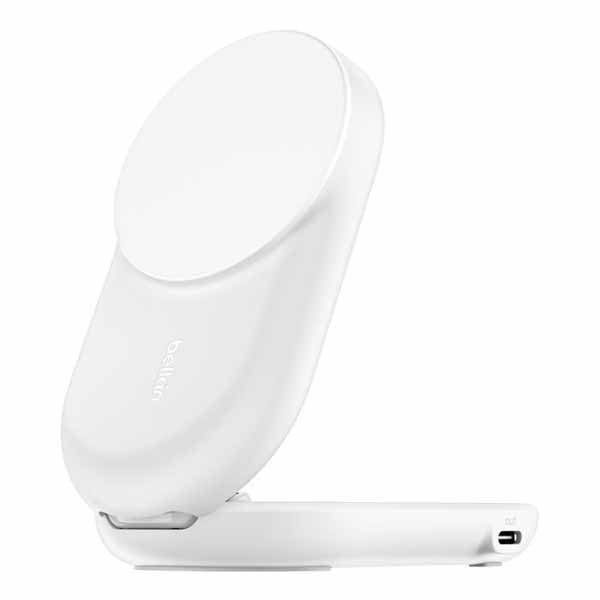 UltraCharge Qi2 25W 2-in-1 折りたたみ式マグネット充電器 ラウンド型 ホワイト WIZ039dqWH