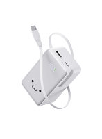 モバイルバッテリー 10000mAh 巻き取りケーブル一体型 35W PD対応 iPhone / Android / ノートPC / Switch LED残量パネル PSE適合 ホワイト ブラック しろちゃん DE-C82L-10000WF