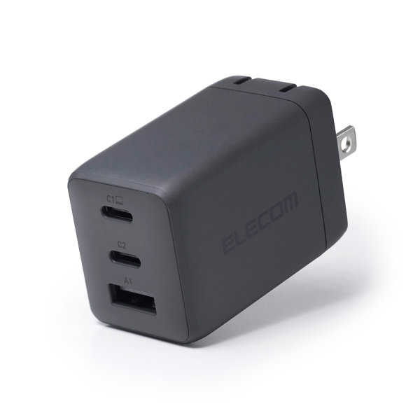 67W USB-C 充電器 PD/PPS対応 Surface Pro 12に合うカラー GaN II採用 3ポート（USB-C×2＋USB-A） 折りたたみプラグ コンパクト PSE適合 ストーングレー ACDC-PD10367GY