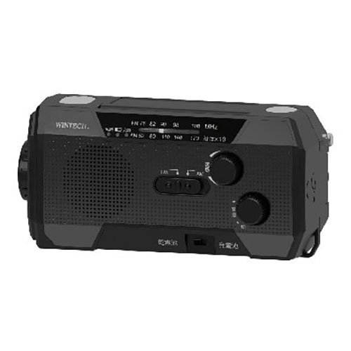 WINTECH 防滴手回し充電ラジオライト LEDライト・サイレン・USB充電機能 スーパーマルチモデル ブラック KDR-202WP