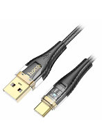 hoco. U121 3A クリスタルType-Cケーブル LED搭載×透明コネクター 3A対応の高耐久ナイロンメッシュ ブラック U121-AC-BK