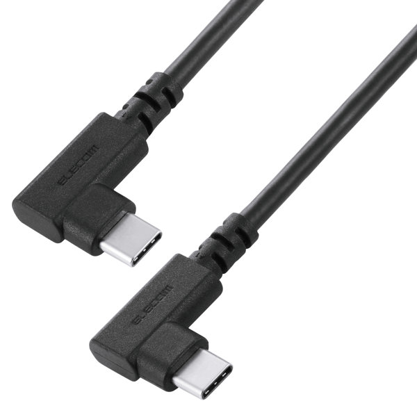 USB Type-C ケーブル 両端L字 やわらか 240W PD EPR 2m USB2.0 480Mbps ブラック U2C-CLLEY20NBK