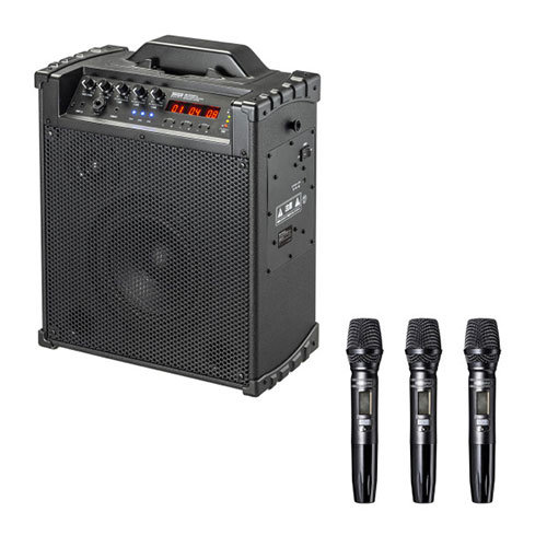 サンワサプライ ワイヤレスマイク付き拡声器スピーカー（バッテリー内蔵・ワイヤレスマイク3本対応） MM-SPAMP16