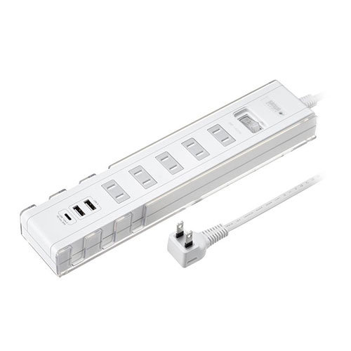 サンワサプライ USB充電機能付きタップ スタンド付き 2P 5個口 3m ホワイト TAP-B47UC-3W
