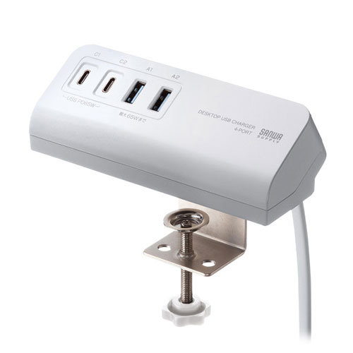 サンワサプライ USB PD対応クランプ式AC充電器 PD65W C×2＋A×2 ホワイト ACA-PD106W 6,535円