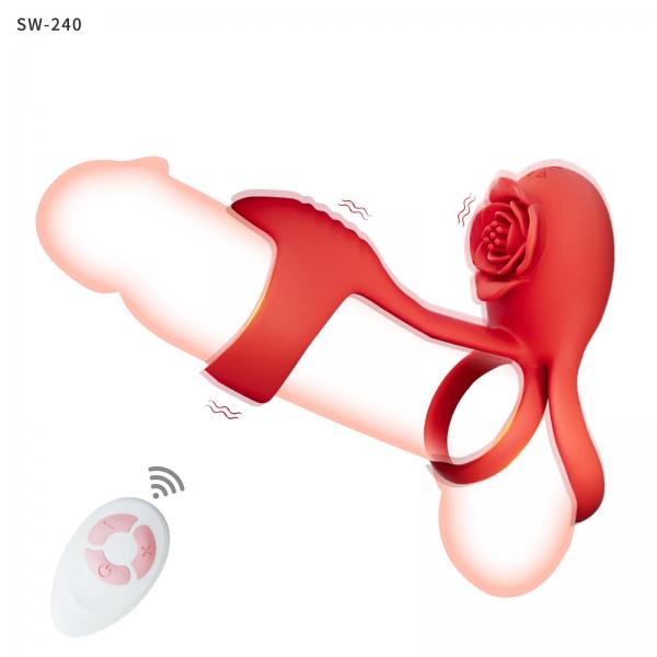 Wバイブリング ローズデザイン 男女兼用 竿も玉袋同時責め 【デュアルモーター＋10種類のリズム】 クリをドキドキ刺激  カップルで簡単プレイ 快感アップ ソフトシリコン SM 画像7