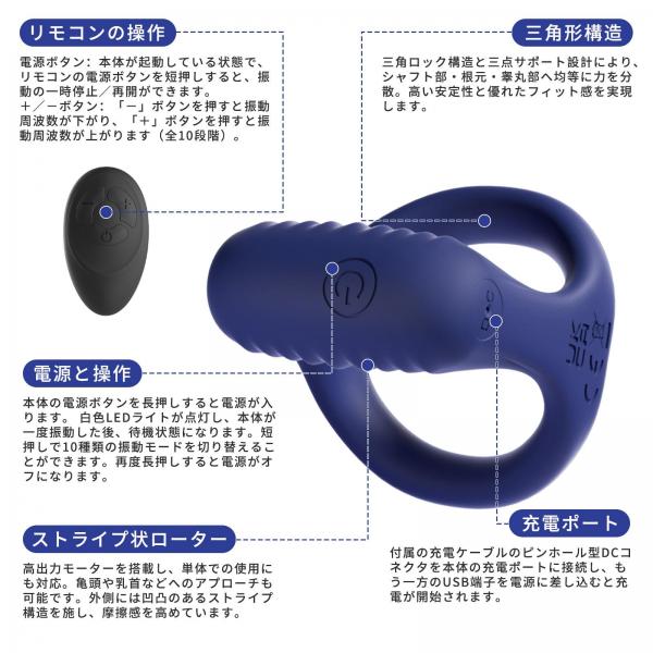 Y字型ローター ペニスリング 三角形状 10段階激震 亀頭責め 快感アップ 簡単に装着 しっかりフィット ワイヤレスリモコン ソフトSM 画像14