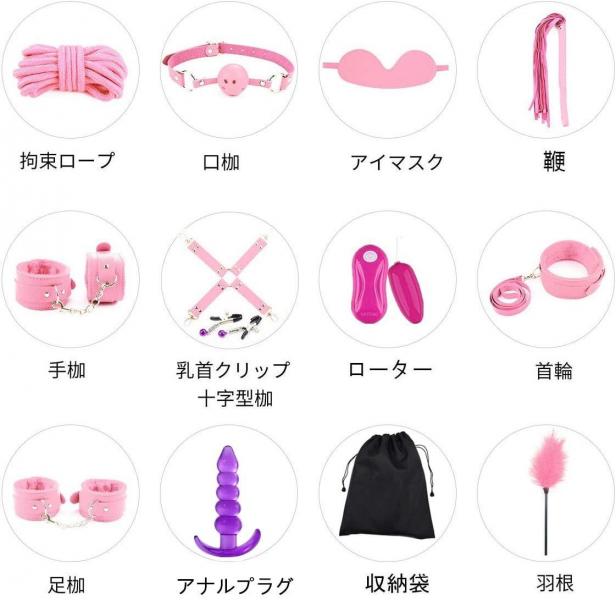 smグッズ 拘束具 束縛具 足枷 手枷 アナルプラグ アイマスク 首輪 口枷 むち 乳首クリップ 縄 十字型枷 SM プレイ 12点セット 54 画像1