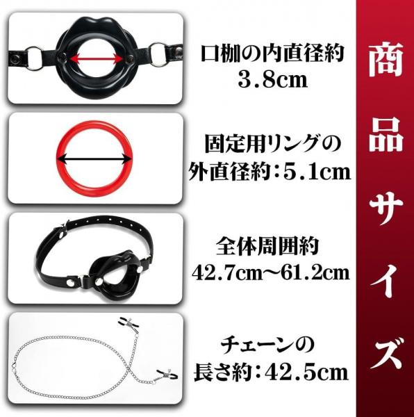 【実用性特化】口枷 乳首クリップ SMグッズ【乳首チェーン付き口枷セット・固定用リング付き】SM 拘束具 女性用 男性用 ボールギャグ さるぐつわ 開口器 唇開き 乳首責め 乳首開発 あだるとグッズ 大人のおもちゃ183 画像4