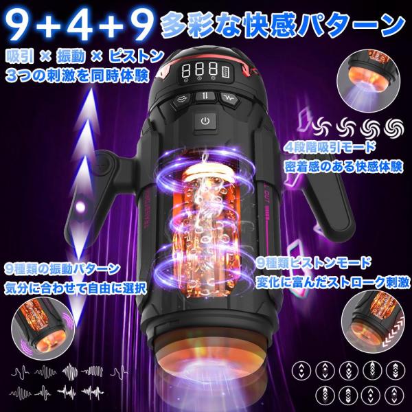 電動ピストン吸引オナホール 加熱ヒーター搭載 9段階ストローク 9種振動 4段階吸引 LCDディスプレイ搭載 着脱式ハンドル対応 USB充電式 男性向け高性能メンズグッズ248 画像1