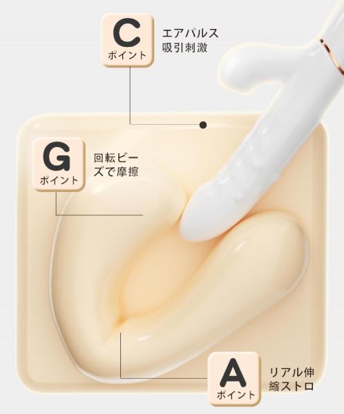 電動バイブ 伸縮ピストン 回転ビーズ エア吸引 3点同時刺激 10段階モード Gスポット Cポイント対応 静音設計 USB充電 女性用b217 画像4