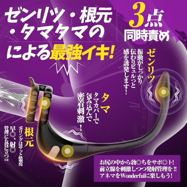 【初心者向け・3点同時刺激】アナルバイブ 男性用 前立腺 アナルプラグ【Wモーター×9種振動×APP遠隔操作】ペニスリング一体型 アナル開発 USB充電 防水 268 画像3