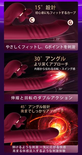舌舐めバイブ アダルトグッズ 大人のおもちゃ 自動伸縮ピストン 回転スイング機能 加熱機能 Gスポット刺激 10段階調整 高速振動 USB充電 静音 防水 女性用マッサージャーb220 画像2