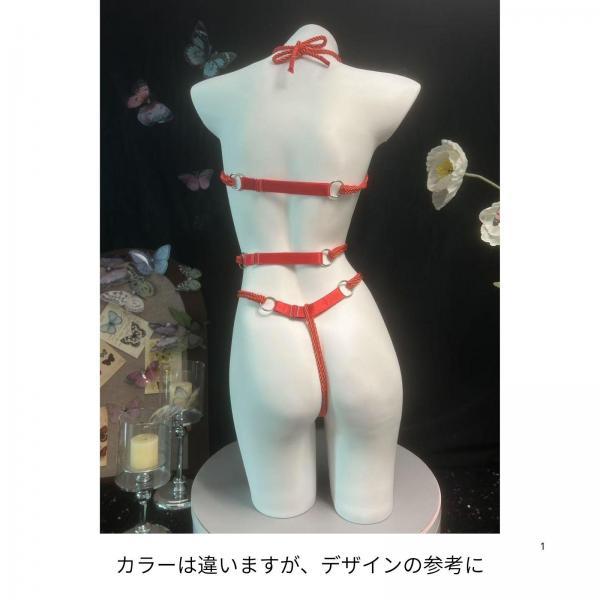 【疑似緊縛×即合体】「こんな縄で縛られたまま…見ないで…」艶金ロープ拘束×極薄シアー黒タイツ 股割れオープンクロッチ 穴あき着衣プレイ 金縄ハーネス＆ボディストッキング2点セット ゴールド/ブラック フリーサイズ F-874 画像3