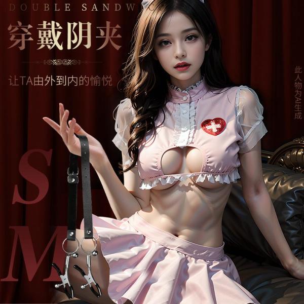 PUレザーSM拘束 ニップルとラビア、クランプ2本組 強度調整可能 鈴付き 大人の玩具 調節可能なレザー F499 画像3