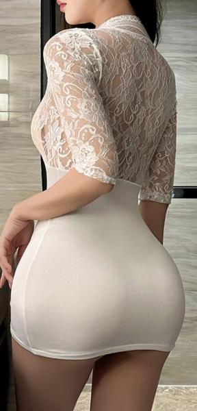 シアーレース ミニドレス(XL)ホワイト)(Tバック付き) セクシーバックオープン タイトワンピース キャバ嬢風 特別なひと時に F693 画像2