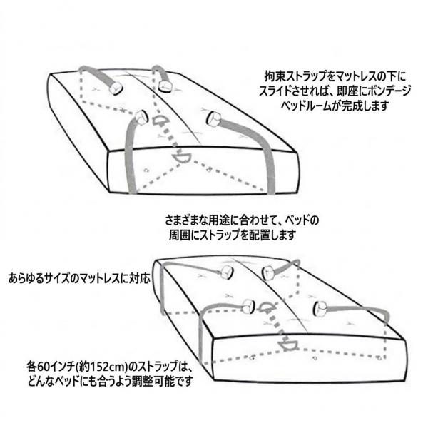 【拘束×フェティッシュ拘束具】 4点拘束ベルト 手錠・足錠 固定ロープセット ベッド拘束 束縛プレイ ボンテージ セクシーランジェリー ブラック フリーサイズ F-782 画像6