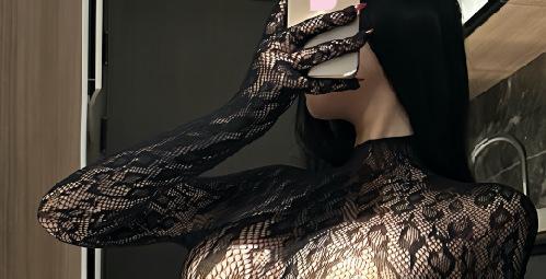 過激 全身網タイツ ボディストッキング 【黒豹/指先まで包む】 グローブ一体型 5本指 穴あき ヒョウ柄 レース 透け感 妖艶 ブラック ランジェリー F850 画像2