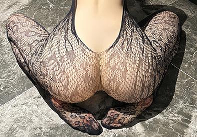 過激 全身網タイツ ボディストッキング 【黒豹/指先まで包む】 グローブ一体型 5本指 穴あき ヒョウ柄 レース 透け感 妖艶 ブラック ランジェリー F850 画像4