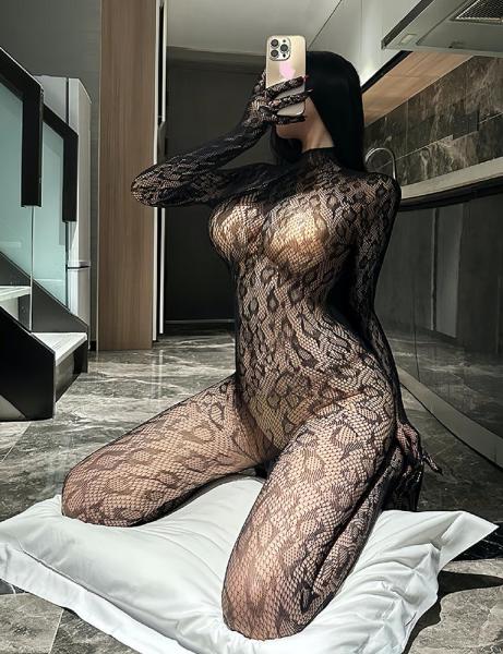 過激 全身網タイツ ボディストッキング 【黒豹/指先まで包む】 グローブ一体型 5本指 穴あき ヒョウ柄 レース 透け感 妖艶 ブラック ランジェリー F850 画像6