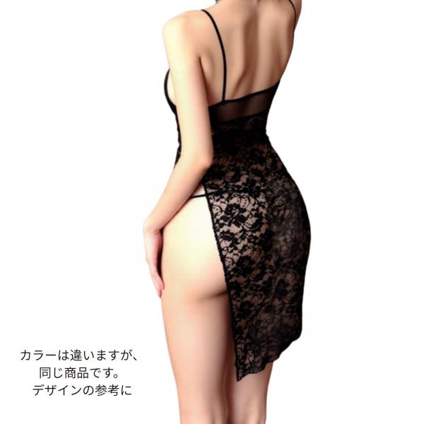 【痴女チャイナ×極薄透けシースルー】 ブラカップ一体型 脇腹・腰回り丸見え サイド全開 花柄レースロングテール チャイナドレス風 エロランジェリー 白Tバック付き 2点セット ホワイト フリーサイズ F-755 画像1