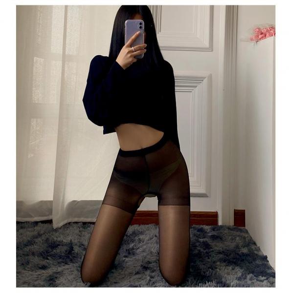 2枚セット セクシーストッキング (ベージュ、ブラック) オープンクロッチタイプ 12デニール 薄手 美脚を演出 通気性アップ F010 画像7