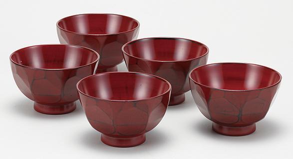 木製 はつり彫汁椀揃 根来