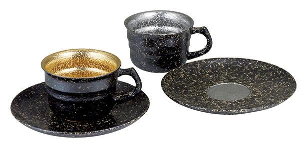 陶悦窯 黒マット吹金銀 ペア珈琲碗皿 584720 内祝い 結婚式 記念品 プレゼント 内祝 出産内祝い