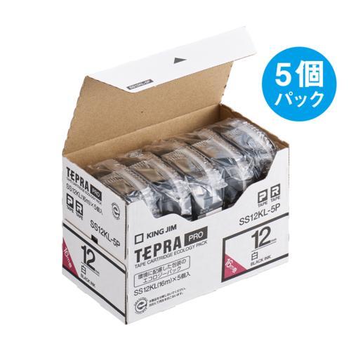 キングジム KING JIM テプラPRO（5個入） 白ラベル 白（ロングタイプ） 黒文字 12mm SS12KL-5P