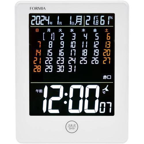 保土ヶ谷電子販売 HT-047RC（ホワイト） 電波目覚まし時計 置き掛け兼用 Formia（フォルミア） 温度 湿度 カレンダー スヌーズ ACアダプター付
