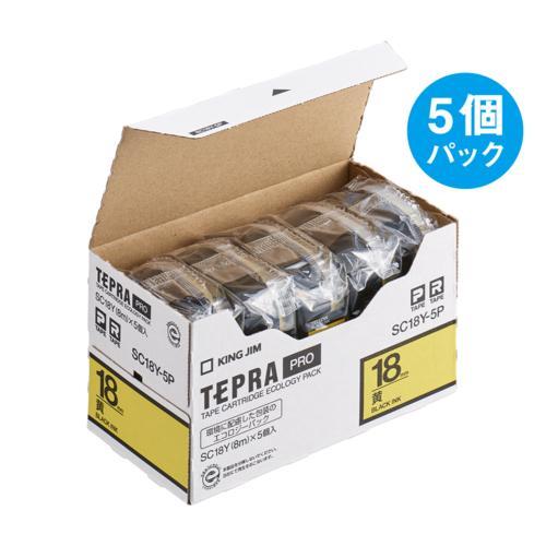 キングジム KING JIM テプラPRO（5個入） カラーラベル パステル 黄 黒文字 18mm SC18Y-5P