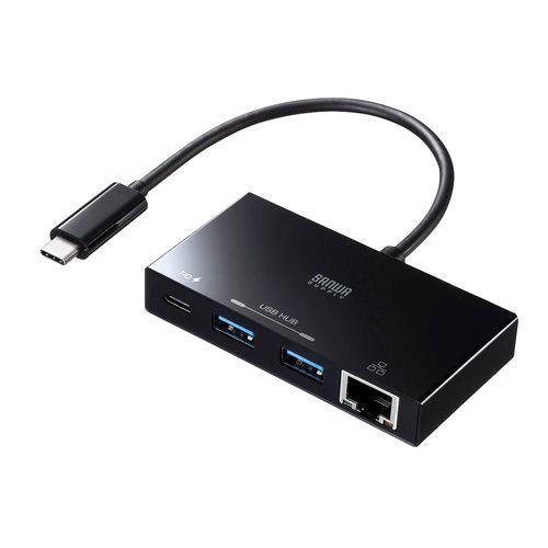 サンワサプライ USB-3TCH20BK（ブラック） USB ギガビットLANアダプタ Type-Cハブ付き