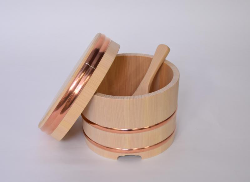 木曽工芸 木曽さわら 江戸型おひつ 3合用 手作り杓文字付き ナチュラル