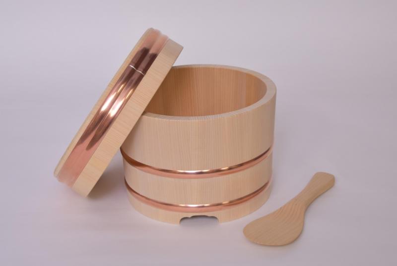 木曽工芸 木曽さわら 江戸型おひつ 5合用 手作り杓文字付き ナチュラル