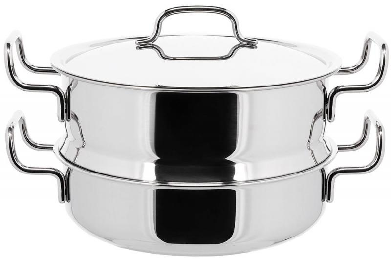 宮崎製作所 ジオ 蒸し器付鍋 25cm 日本製 IH対応オール熱源対応 7層構造 15年保証 GEO-25M 銀