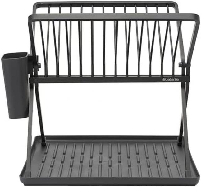 ブラバンシア フォルダブル ディッシュ ドライングラック 水切りかご カトラリー＆トレイ付き ダークグレイ 139406