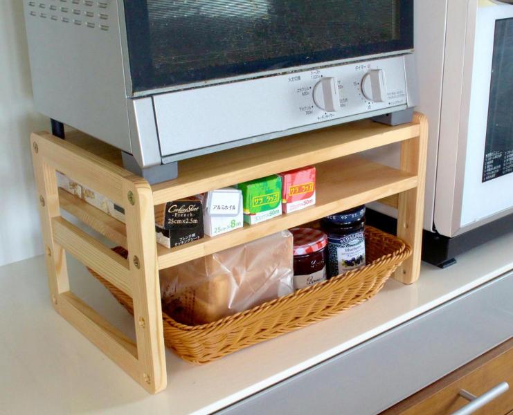 オスマック トースターラック 39.5×5×.5cm ナチュラル 洗えるバスケット付き 天然木のトースターラック TSL-395N