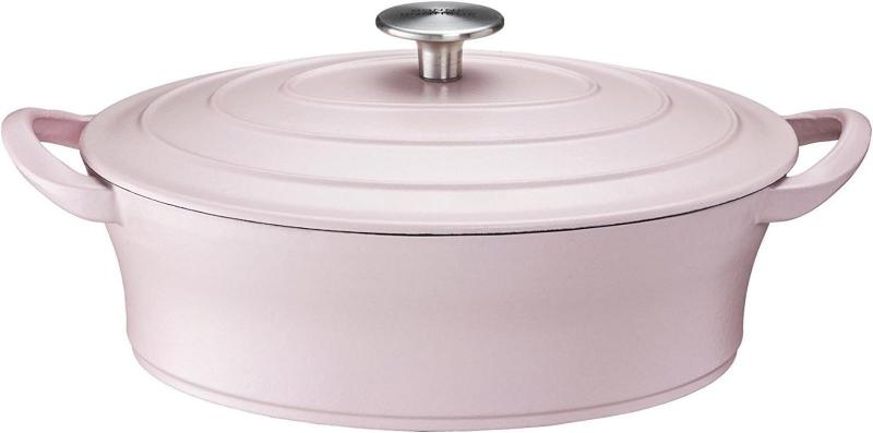 イシガキ 両手鍋 鉄鋳物 ボン・ボネール ココット ガス火 IH 兼用 ピンク オーバル 26cm