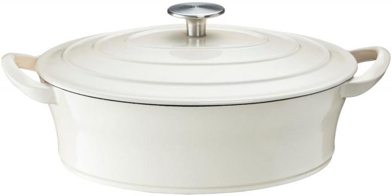 イシガキ 両手鍋 鉄鋳物 ボン・ボネール ココット ガス火 IH 兼用 アイボリー オーバル 26cm