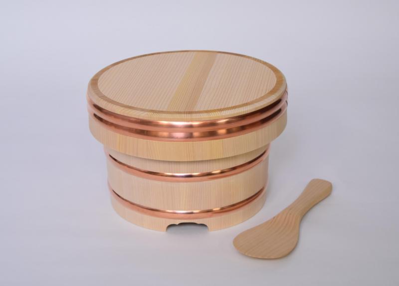 木曽工芸 木曽さわら 江戸型おひつ 3合用 手作り杓文字付き ナチュラル