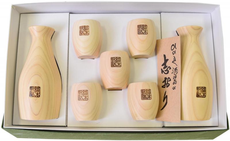 木曽工芸 徳利 日本製 木製 ひのき 丸 ぐい呑み 7点セット