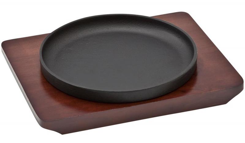 池永鉄工 鉄板 丸型 21cm 木台付き ステーキ皿 グリルパン