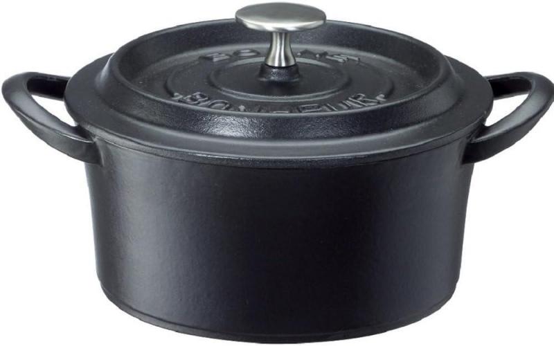 イシガキ 両手鍋 鉄鋳物 ボン・ボネール ココット ガス火 IH 兼用 ブラック 22cm