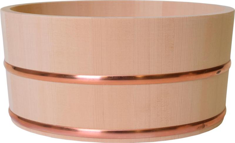 木曽工芸 湯おけ 日本製 木製 ひのき 丸湯桶 銅タガ （小） 22.5cm