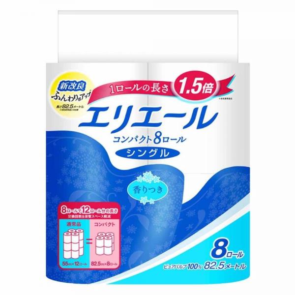 【8個】エリエール トイレットティッシュ コンパクト8ロール シングル 幅114mm×長さ82.5m