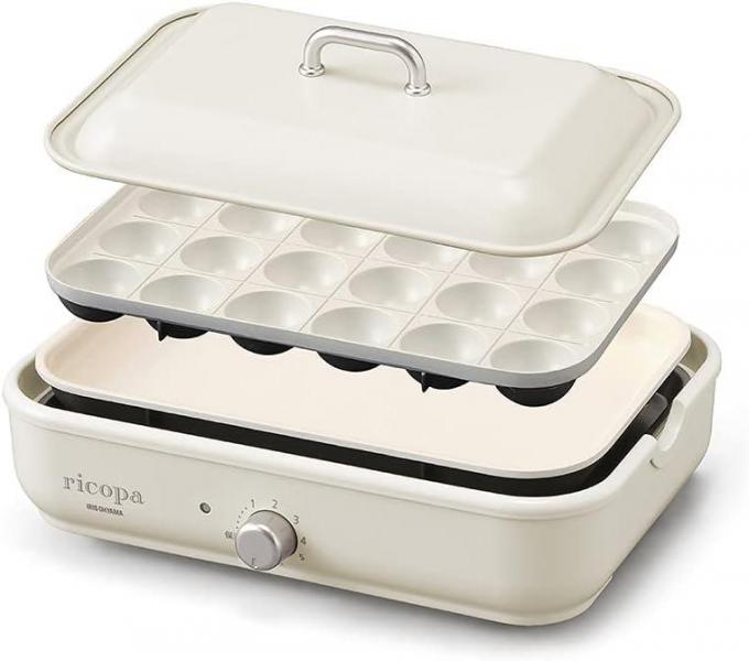 ricopa ホットプレート ミニ 2枚 MHP-R102-WC （平面/たこ焼き 24穴）