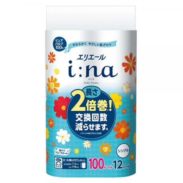  【12ロール】大王製紙 エリエール イーナ トイレットペーパー 2倍巻き パルプ100％ 華やぐフローラルの香り 100m シングル